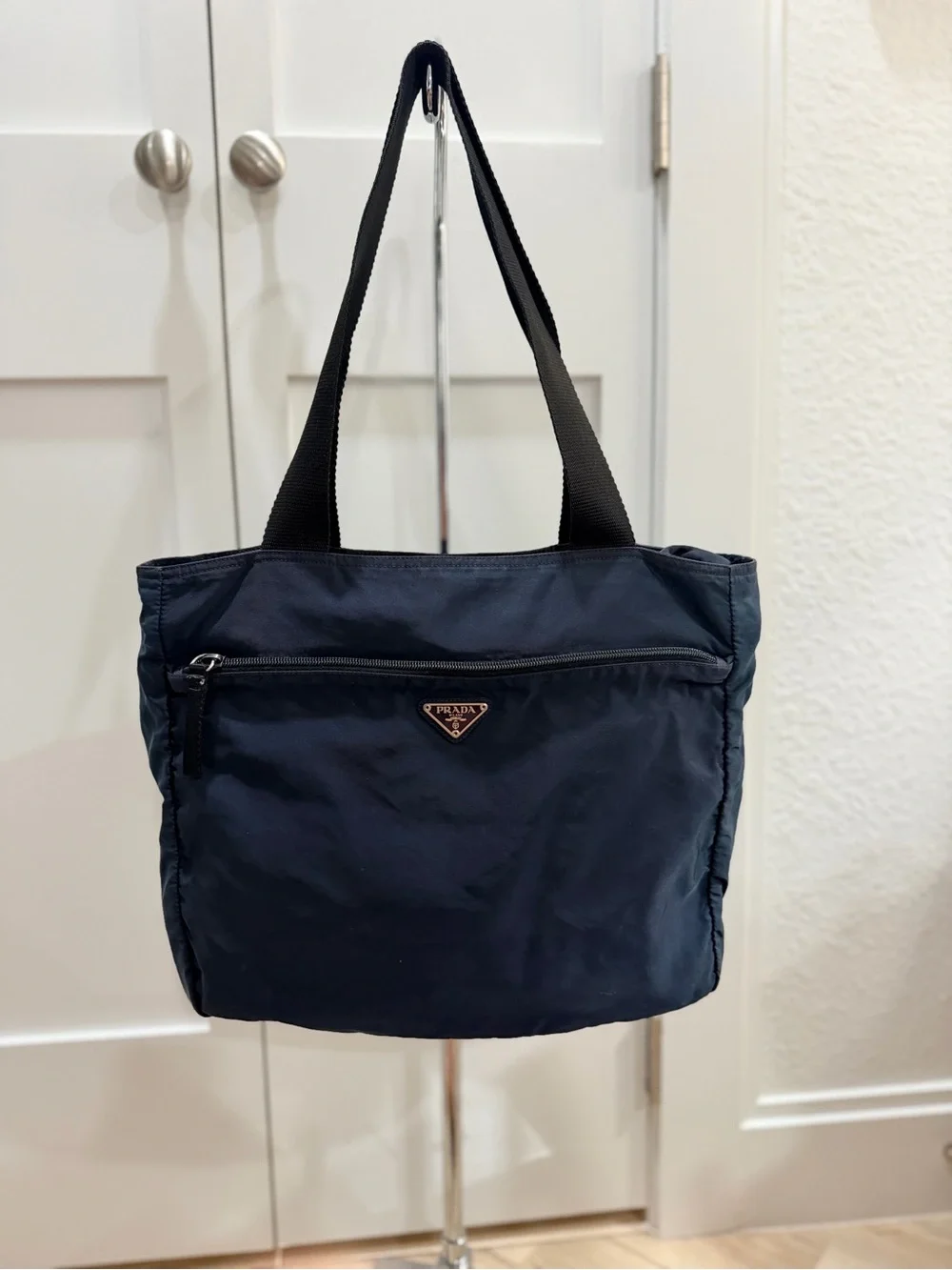 Prada Tessuto Navy Nylon Shoulder Shopping Tote Bag + dust bag